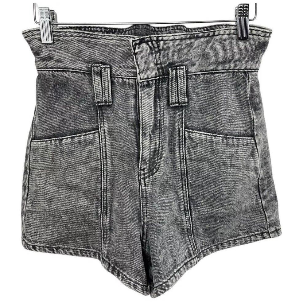 Blank NYC High Rise Shorts Denim Paper Bag Waist 25 Black Stone Wash Revolve y2k